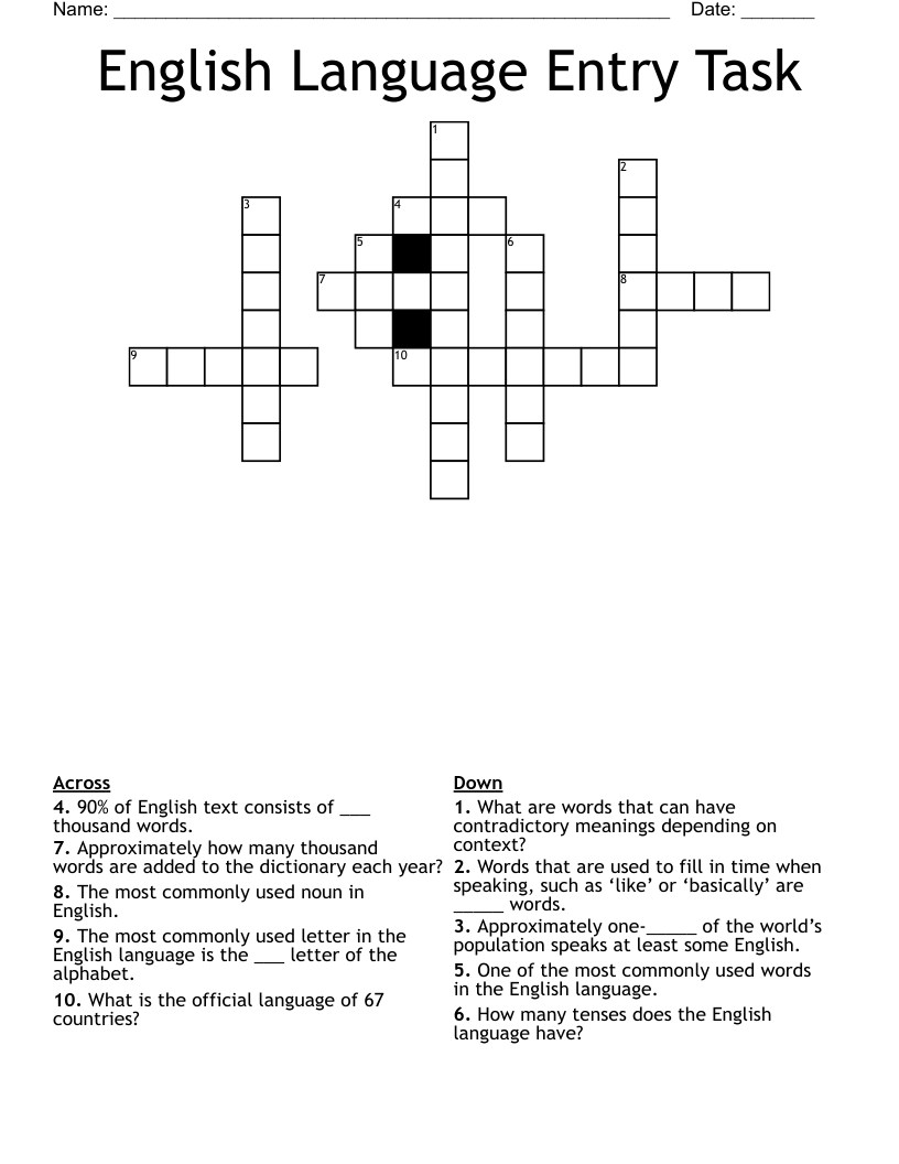 English Language Entry Task Crossword - WordMint