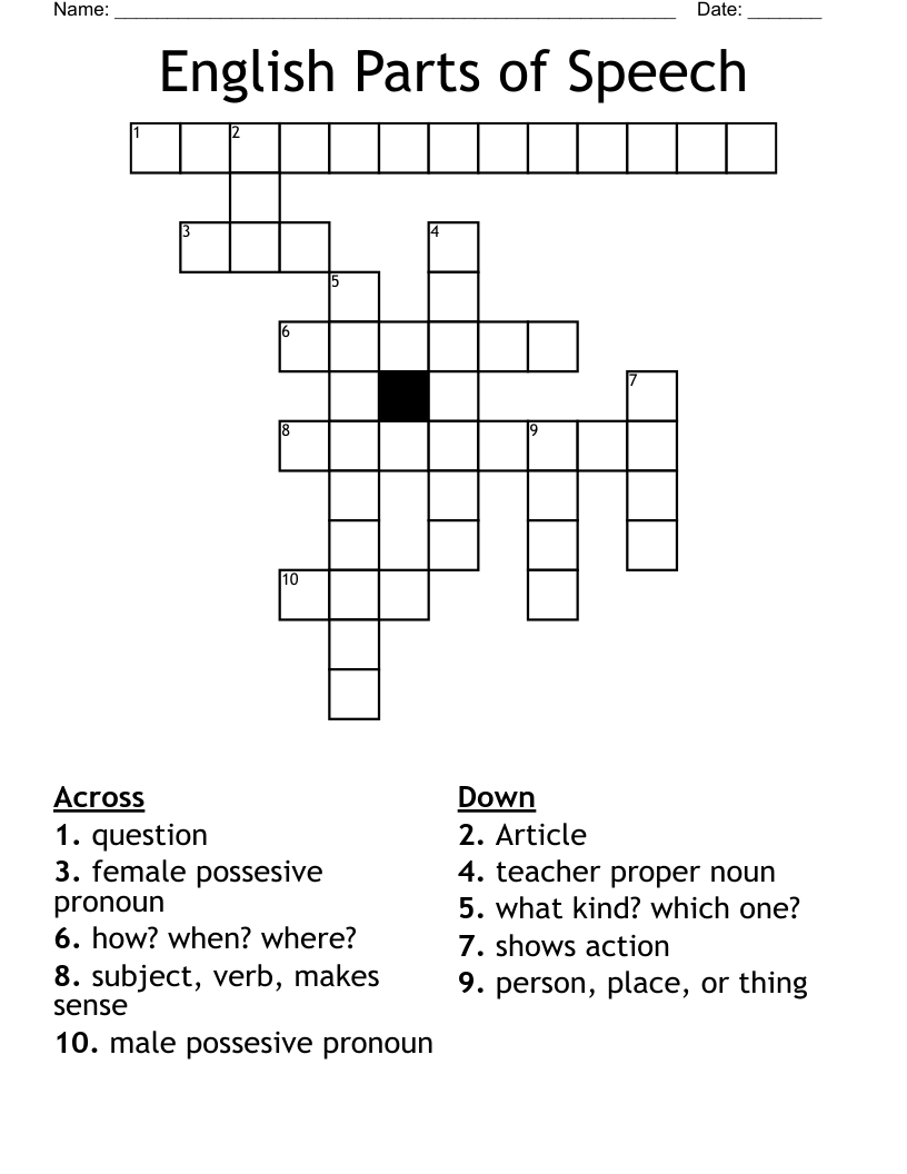 English Parts Of Speech Crossword WordMint