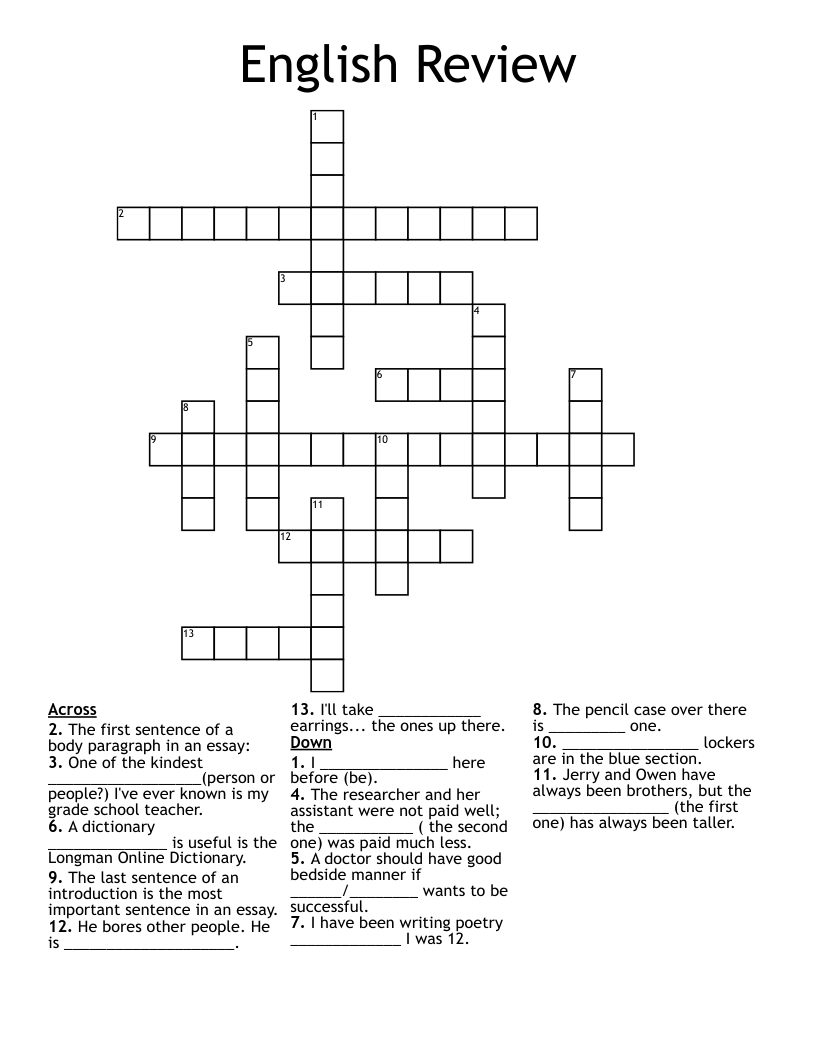 English Review Crossword