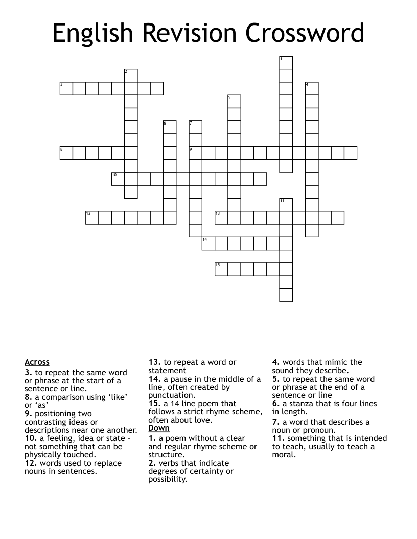 English Revision Crossword