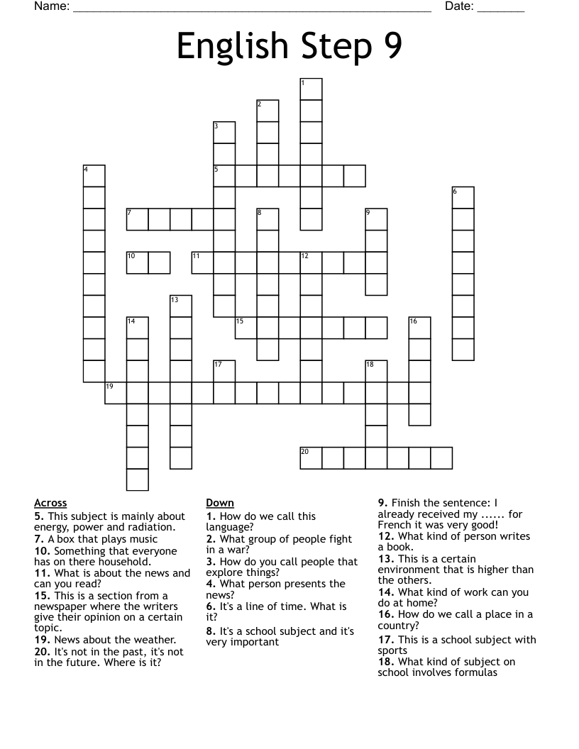 English Step 9 Crossword