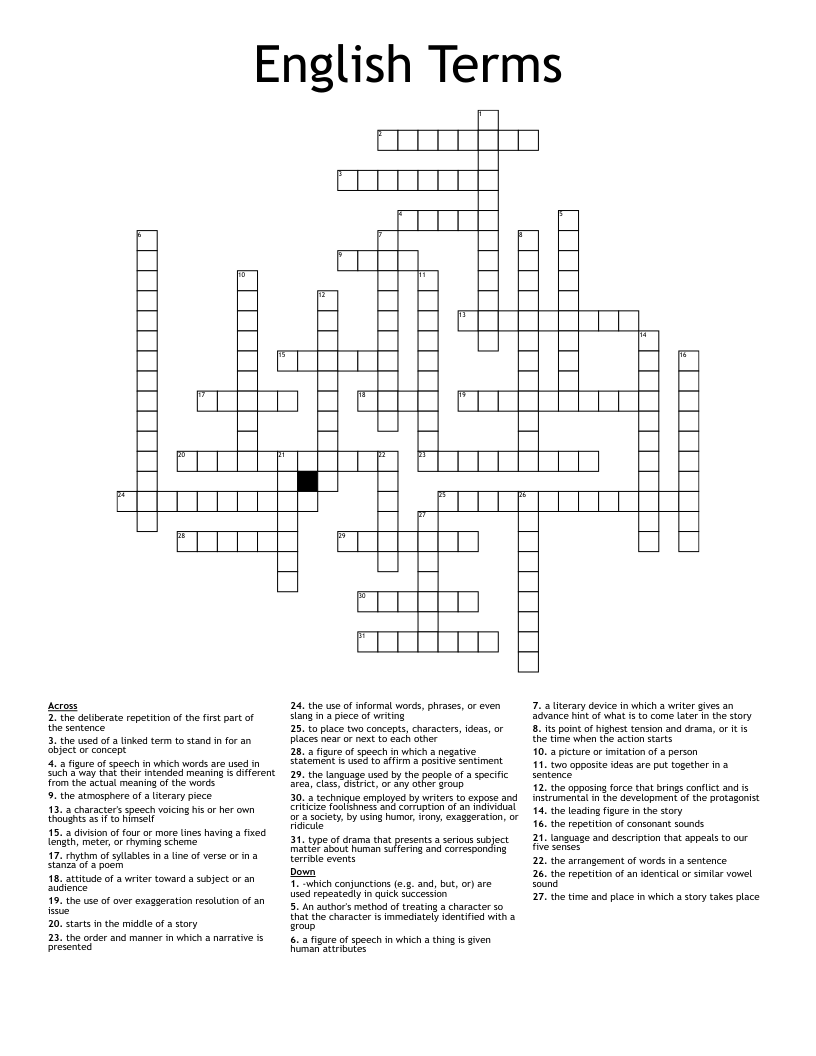 English Terms Crossword
