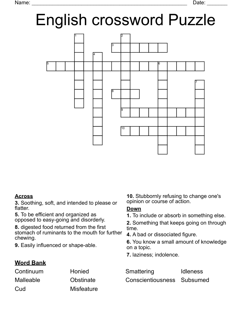 English crossword Puzzle