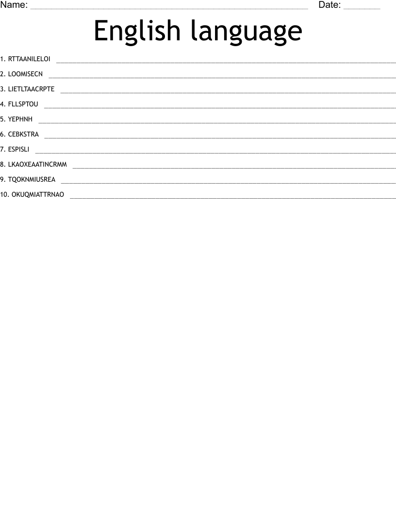 English language Word Scramble