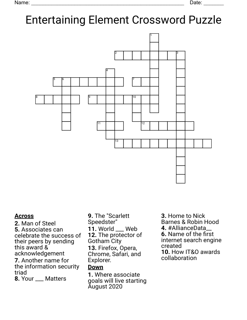 Entertaining Element Crossword Puzzle WordMint