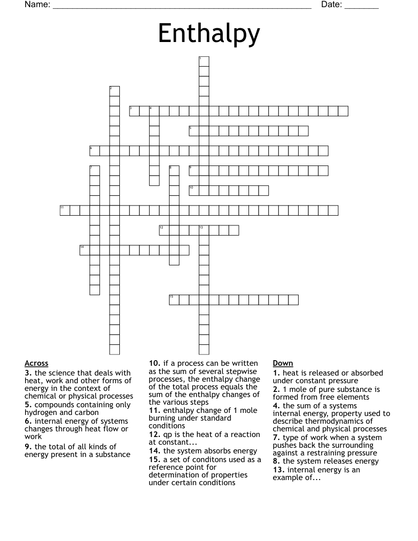 Enthalpy Crossword