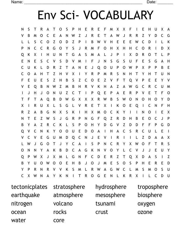 Env Sci- VOCABULARY Word Search