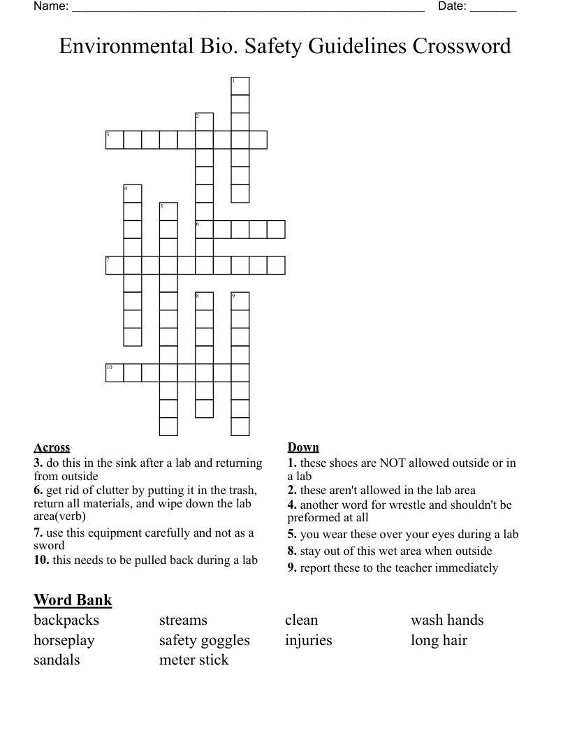 Environmental Bio. Safety Guidelines Crossword
