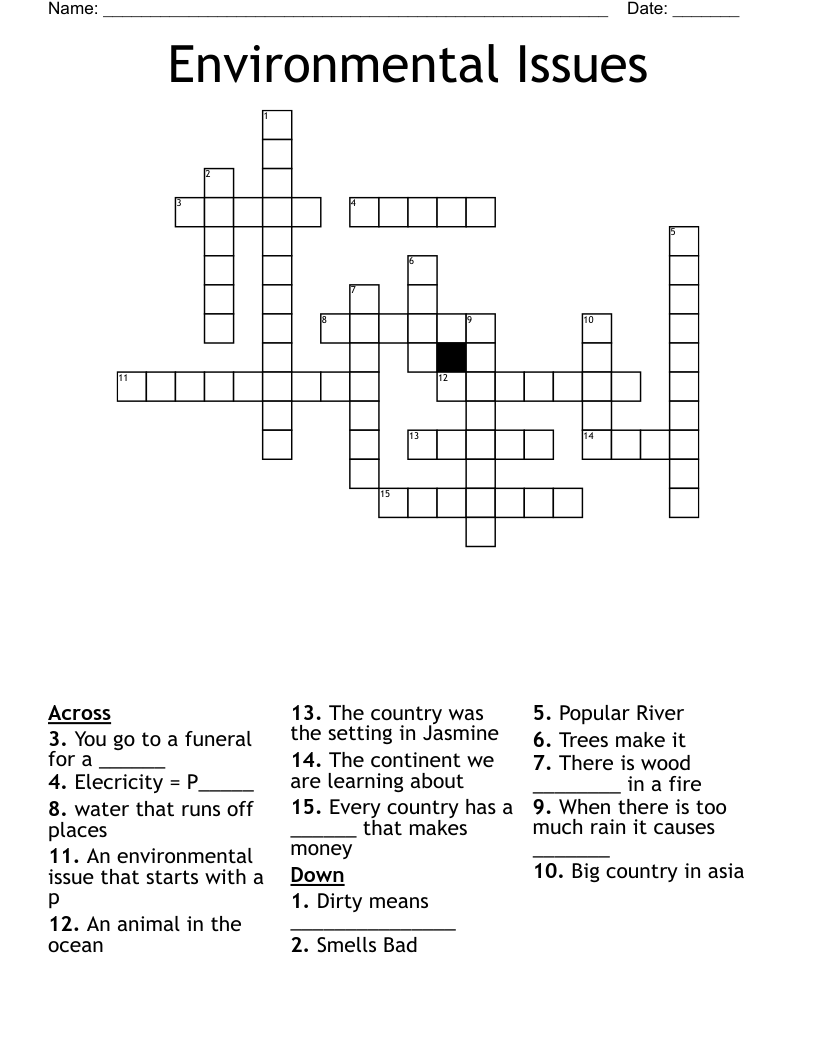 Environmental Issues Crossword WordMint