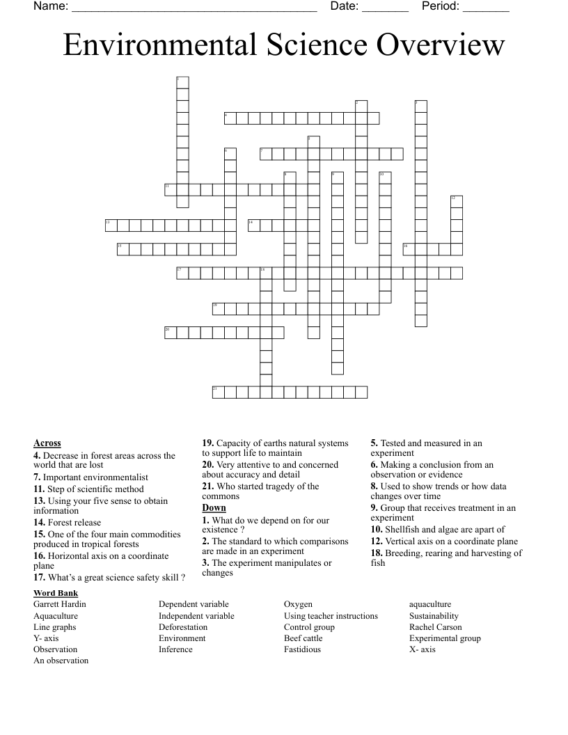 Environmental Science Overview  Crossword