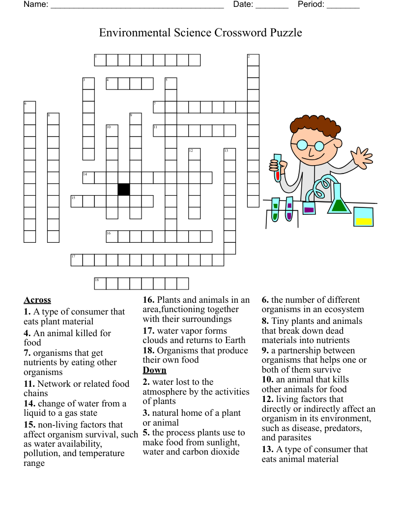Crossword Puzzle Animals Living In Their Natural Environment 