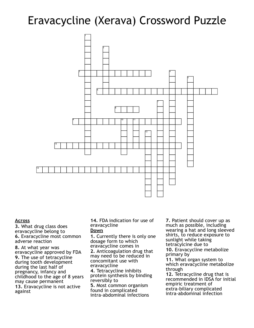 Eravacycline (Xerava) Crossword Puzzle 