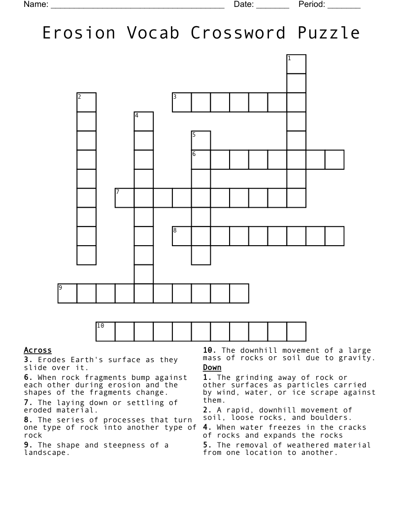 Erosion Vocab Crossword Puzzle