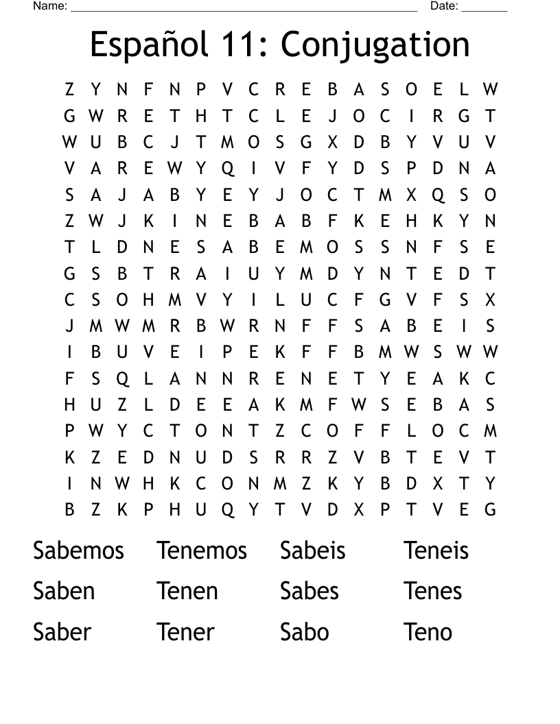 Español 11: Conjugation Word Search