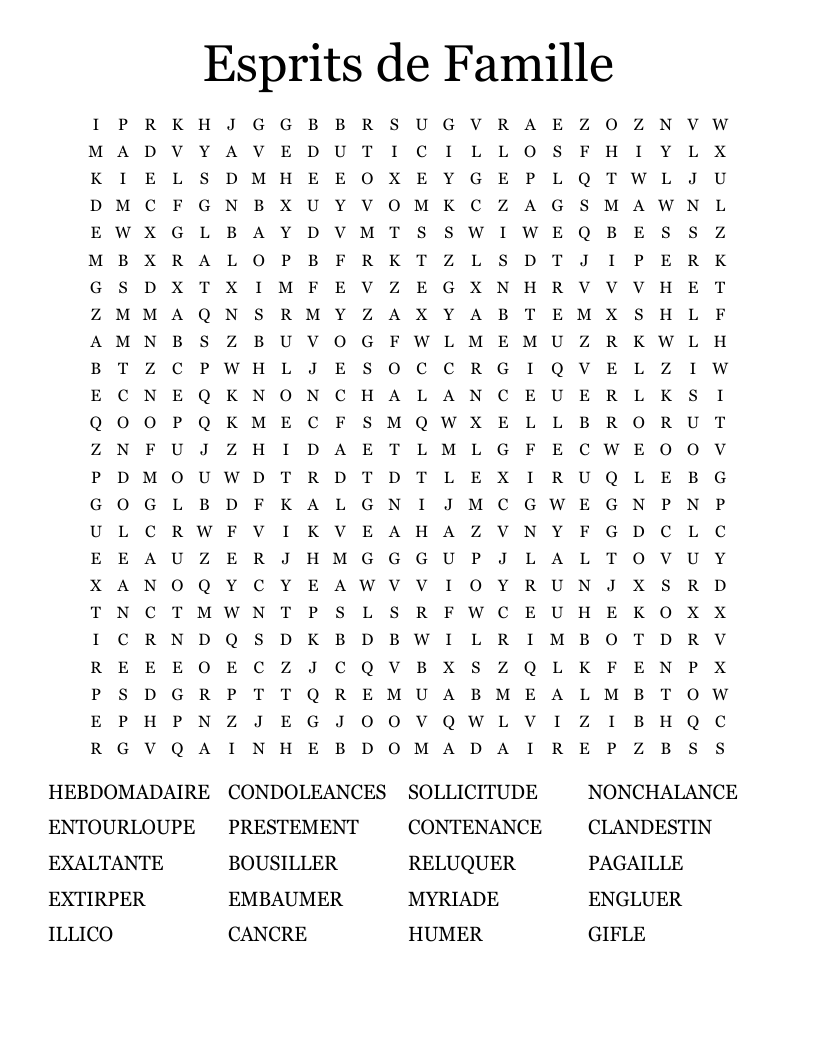Esprits de Famille Word Search