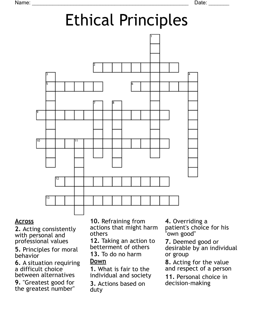 Ethical Principles Crossword WordMint