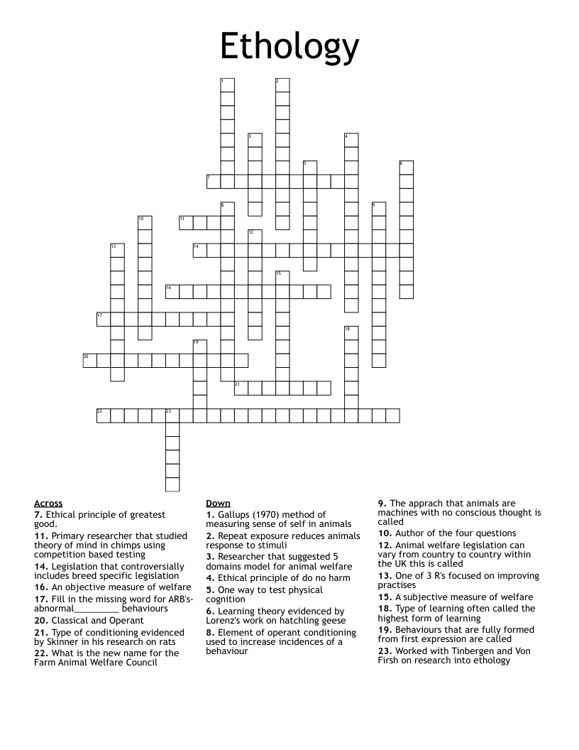 Ethology  Crossword