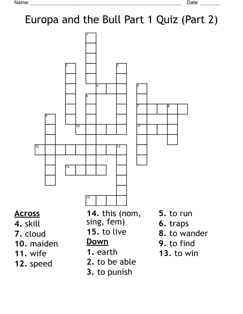 Europa and the Bull Part 1 Quiz (Part 2) Crossword
