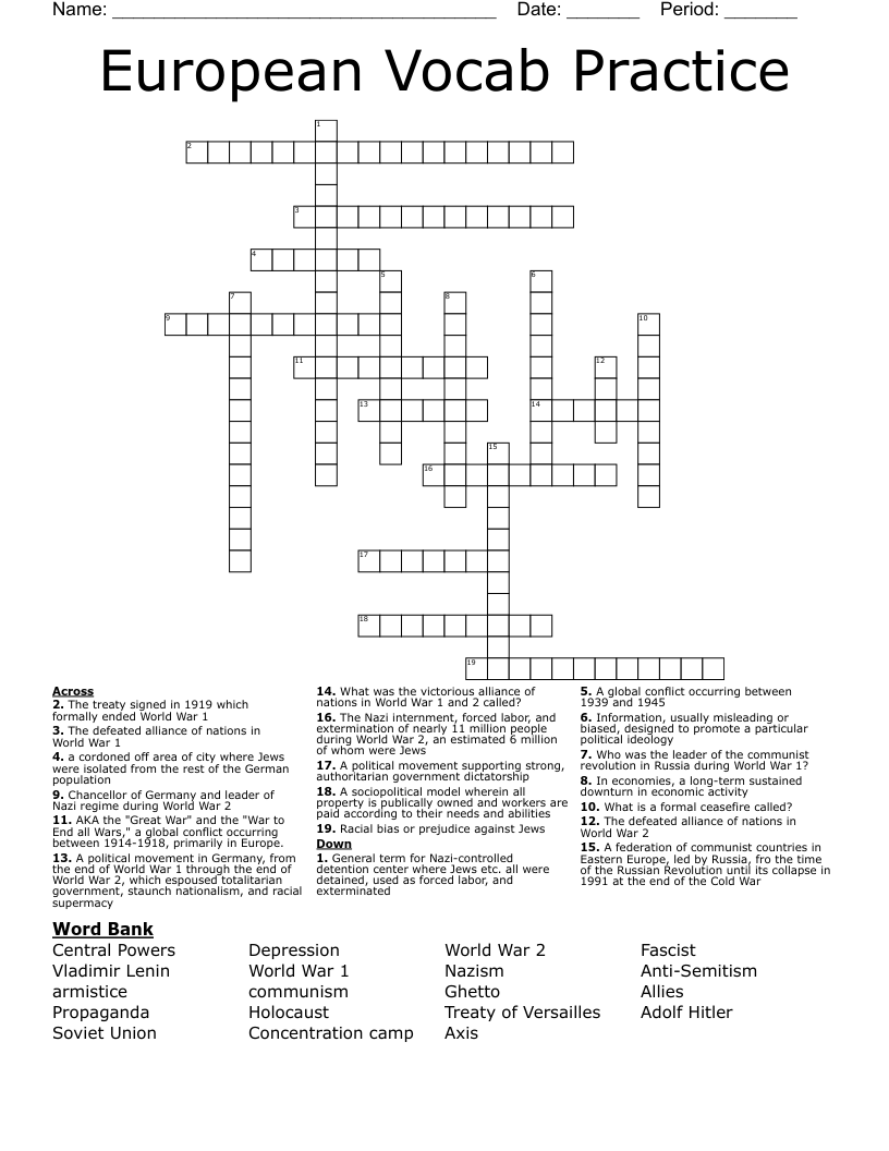 European Vocab Practice Crossword