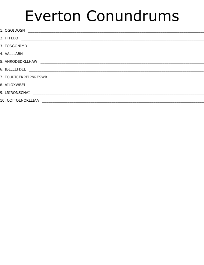 Everton Conundrums Word Scramble