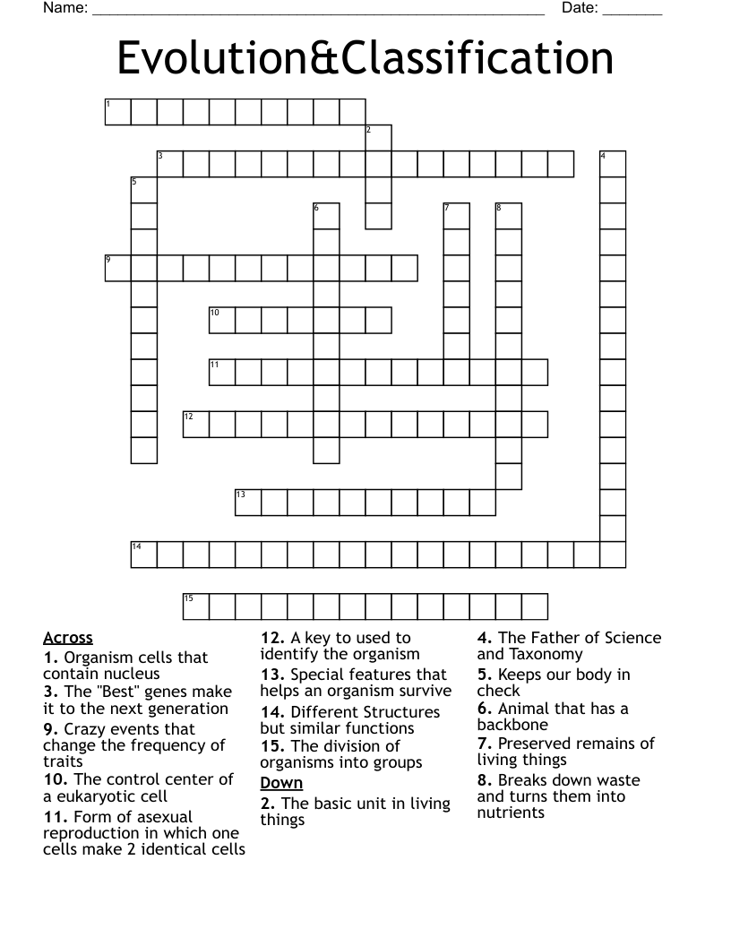 Evolution&Classification Crossword - WordMint