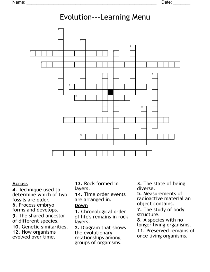 Evolution---Learning Menu                                 