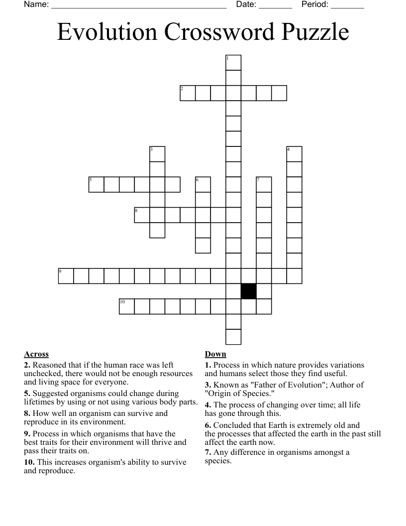 Evolution Crossword Puzzle WordMint
