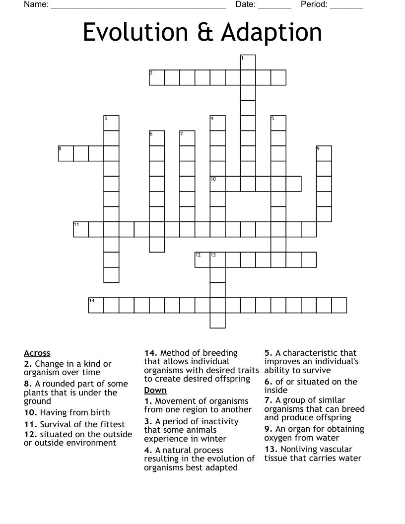 Evolution & Adaption Crossword