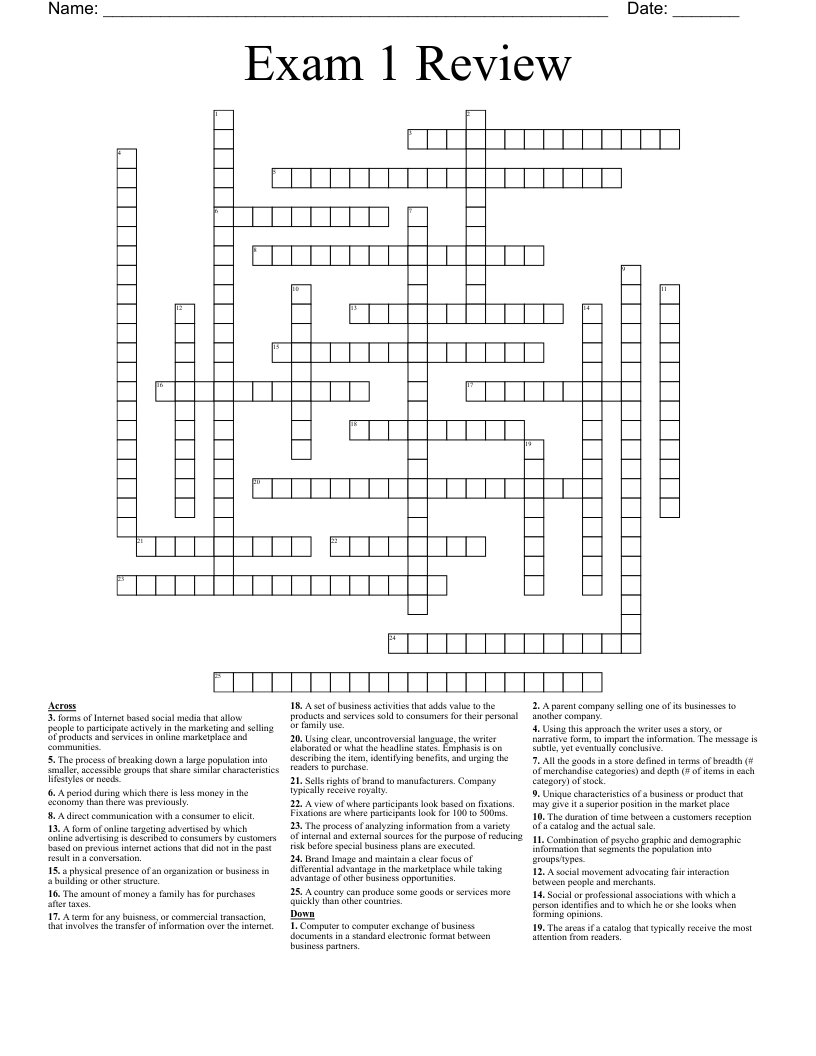 Exam 1 Review Crossword