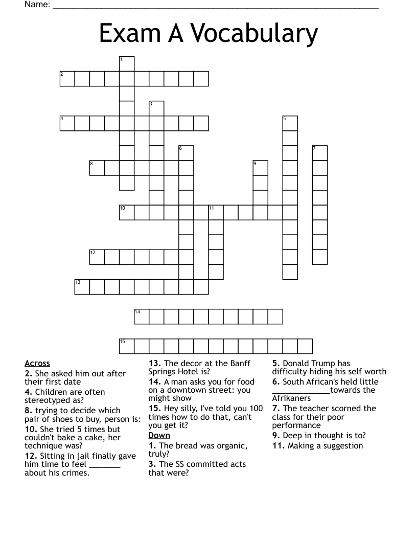 Exam A Vocabulary  Crossword