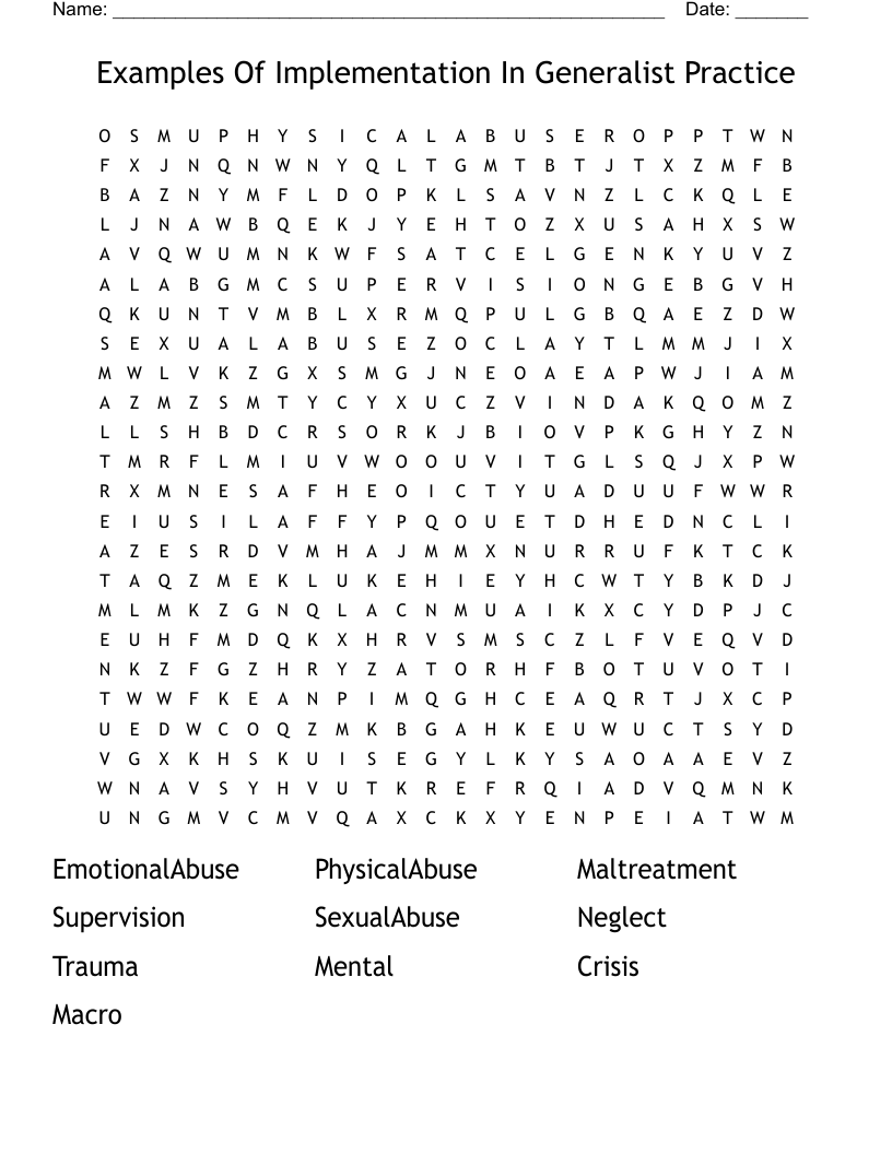 Examples Of Implementation In Generalist Practice  Word Search