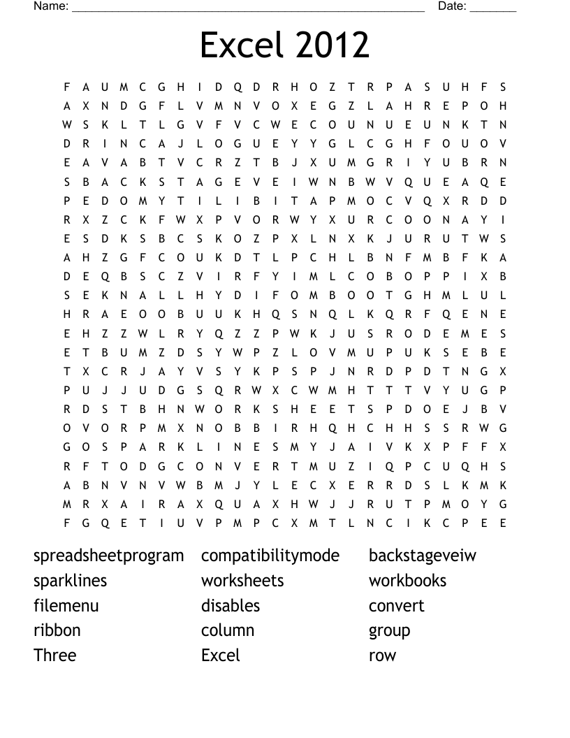 Excel 2012 Word Search