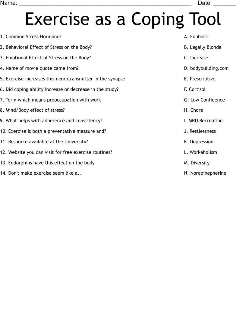 Exercise as a Coping Tool Worksheet
