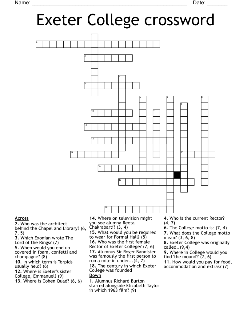 Exeter College crossword