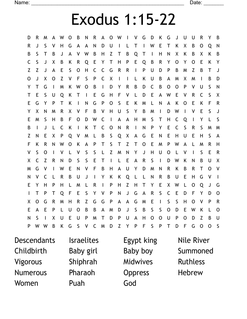 Exodus 1 15 22 Word Search WordMint