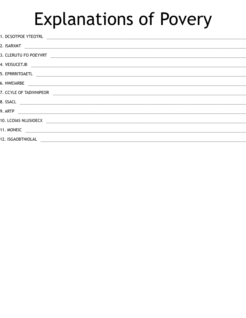 Explanations of Povery  Word Scramble