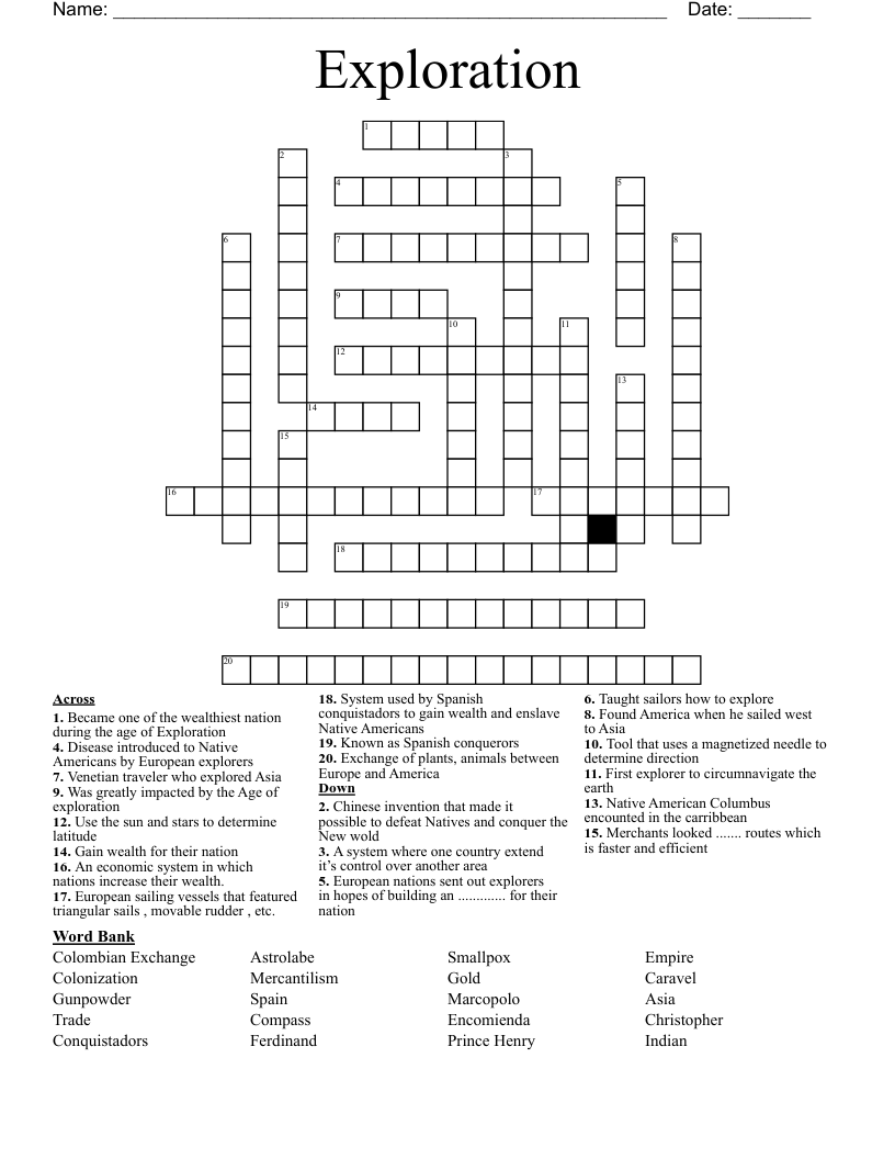 Age Of Discovery Crossword WordMint