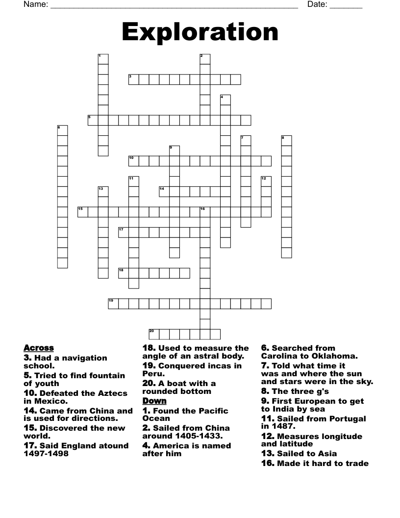 Age Of Exploration Crossword Puzzle WordMint