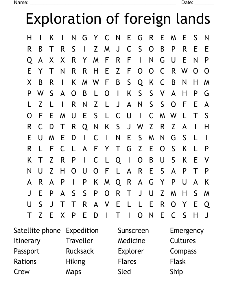 Exploration of foreign lands Word Search