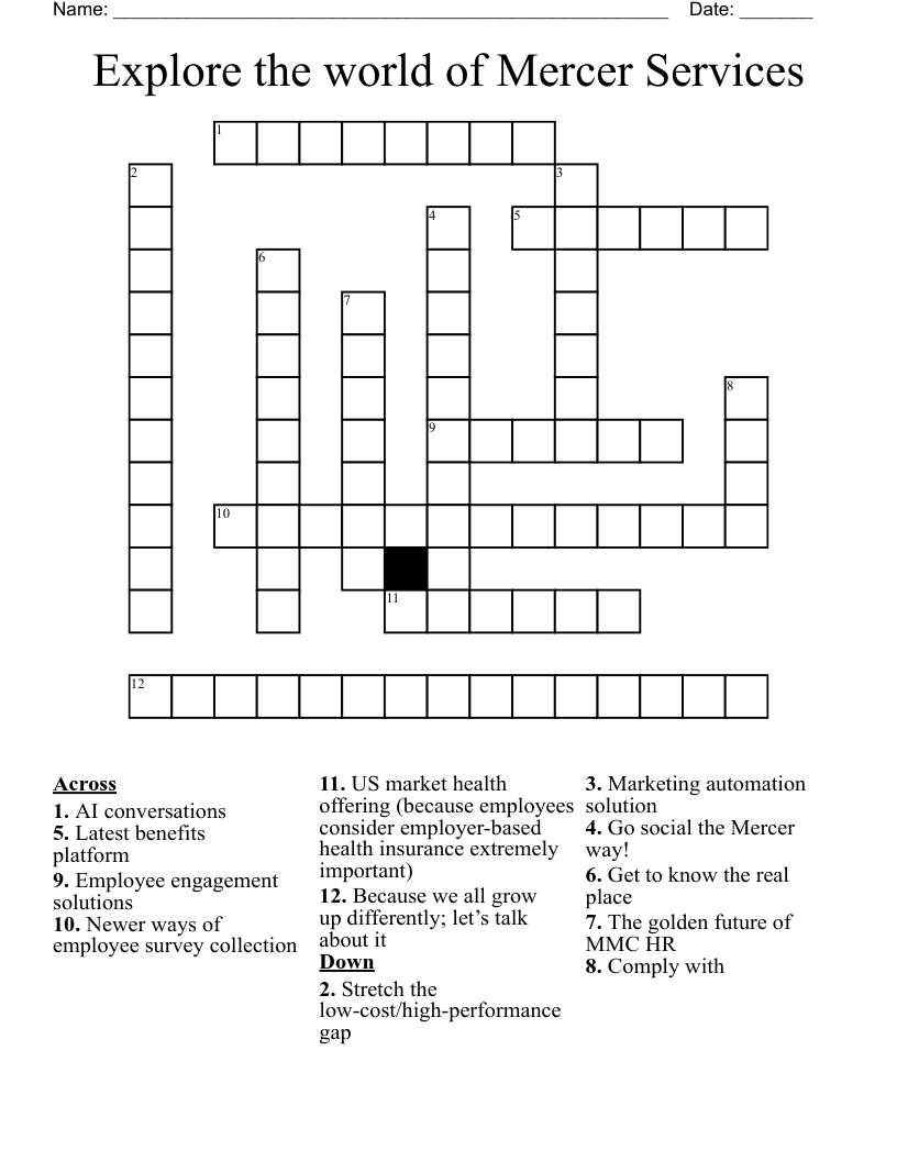 Explore the world of Mercer Services Crossword
