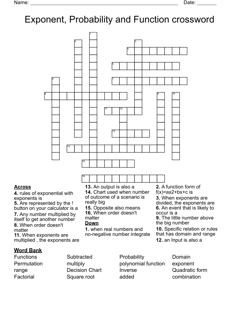 Exponent, Probability and Function crossword