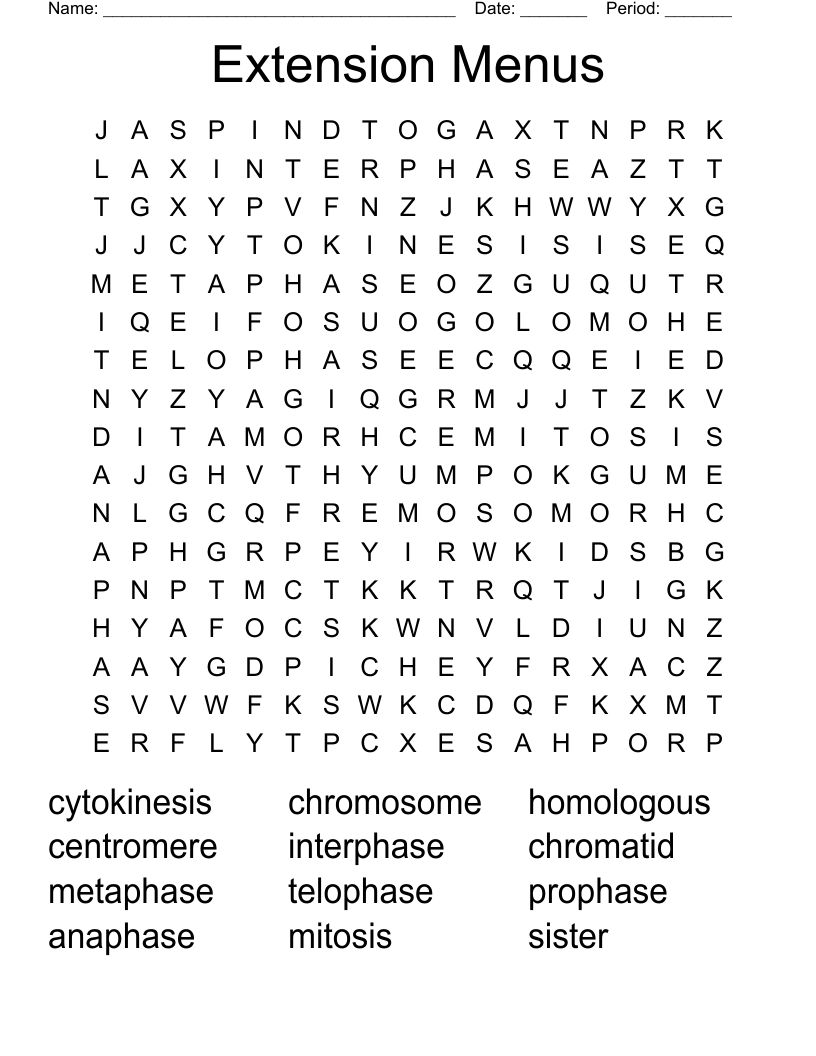 Extension Menus  Word Search