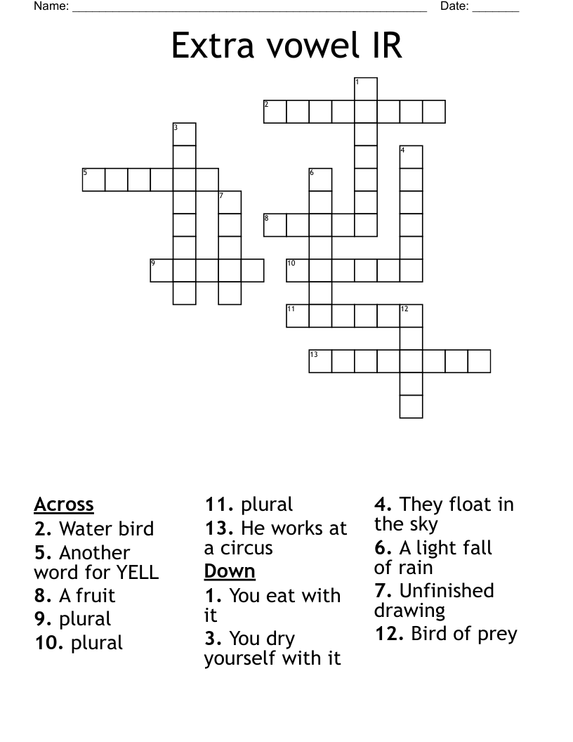 Extra vowel IR Crossword