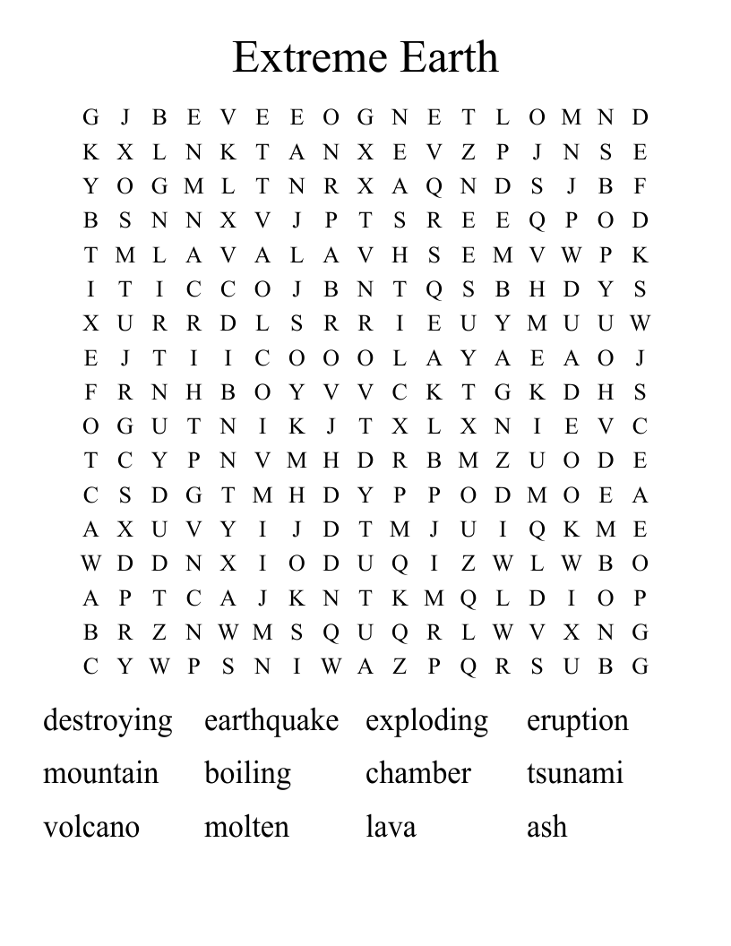 Extreme Earth Word Search