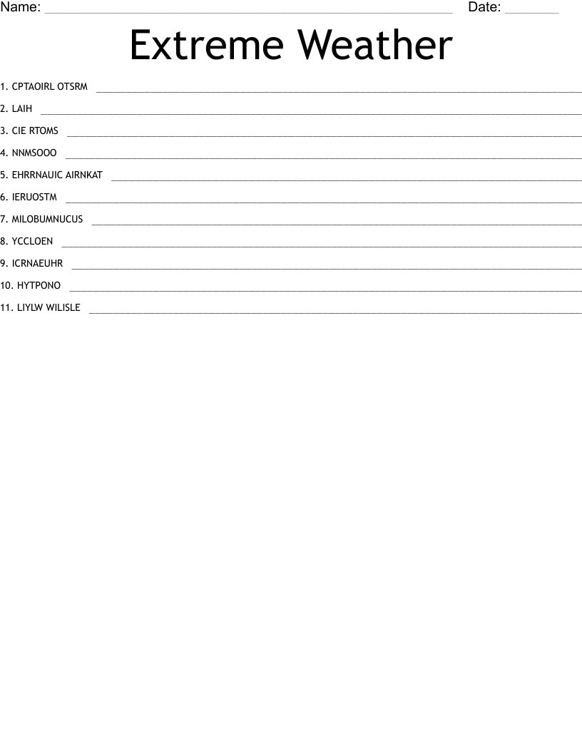 Extreme Weather Word Scramble