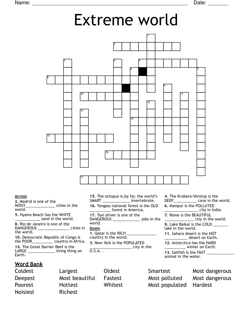 Extreme world Crossword