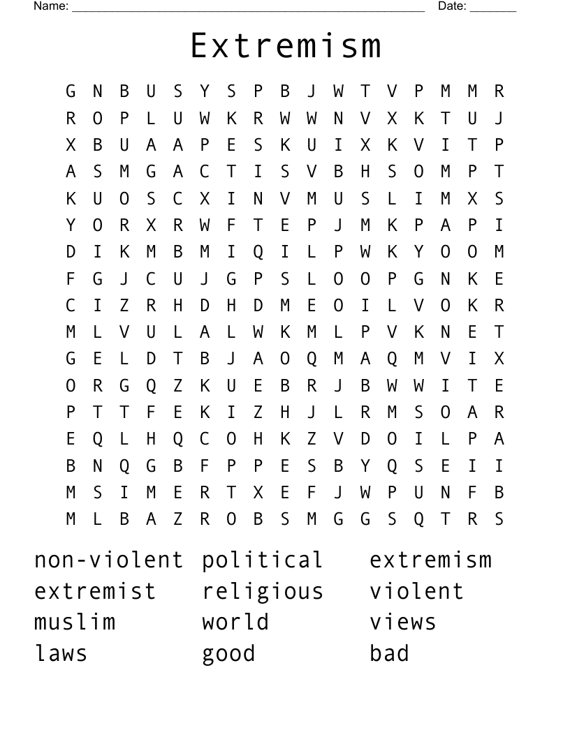 Extremism Word Search