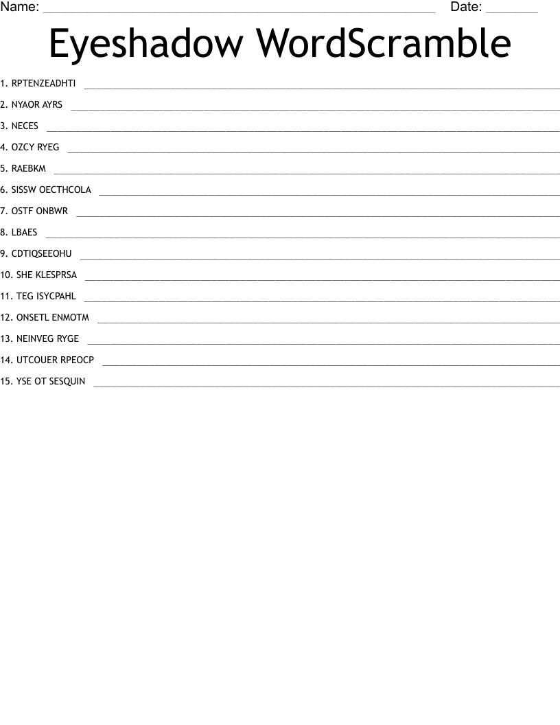 Eyeshadow WordScramble WordMint