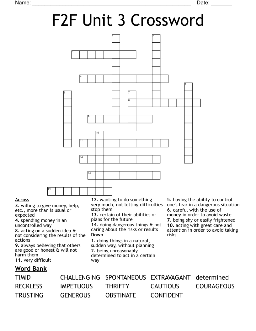 F2F Unit 3 Crossword