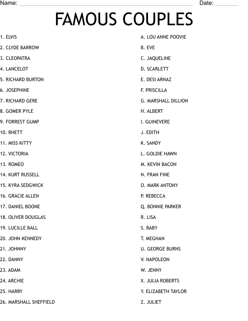 Names Of Famous Couples